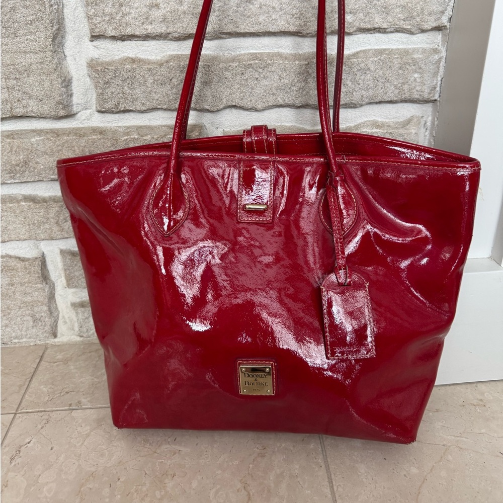 Dooney and Bourke Red Patent Leather Tote Shoulder Bag